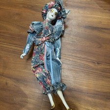 Vintage Porcelain Pierrot Clown Jester Doll 18 Blue And Mauve