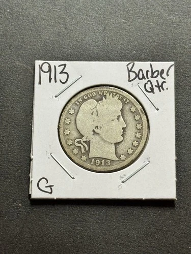 1913 P Barber Silver Quarter Nice G+ Good U.S. 25c Type Coin (Raw18225)