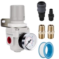 1/2" NPT Air Regulator for Compressed Air System, 150 psi Steel-Protected Gauge