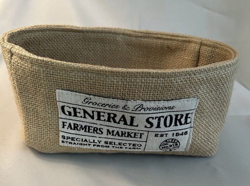 JUTE BURLAP Multi Purpose BASKET Farm Life Decor "GENERAL STORE" Rectangle