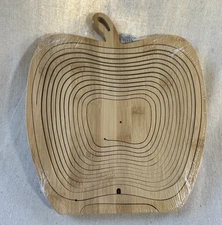 Apple Shaped Collapsible Wooden Fruit Bowl 13" x 10 1/2" New/sealed