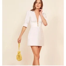 Reformation Simi Linen Mini Dress Anthropologie Bridal Shower Wedding White 10