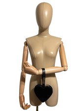 Vtg Moschino Heart Logo Black Leather Wristlet Bag