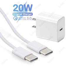 20W PD USB C Fast Charger Braided Type C Charging Cable For iPhone 15 16 17 Air