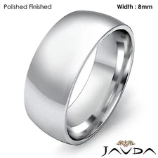 Dome Light Plain Men High Polished Wedding Band 8mm Platinum 950 15.9g 11-11.75