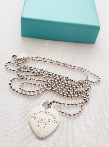 Tiffany & Co Please Return To Heart Long Beaded Bead Ball Chain Necklace Silver - Picture 7 of 14