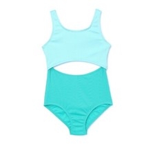 Wonder Nation Girls One-Piece Swimsuit with Cutouts and UPF Aqua reef, S 6-6X