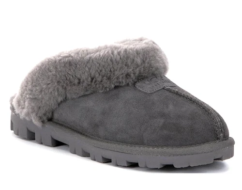 U G G Damen Coquette Slipper Grau / Kastanie Schuhe Lammfell Neu mit Karton - Bild 1 von 12