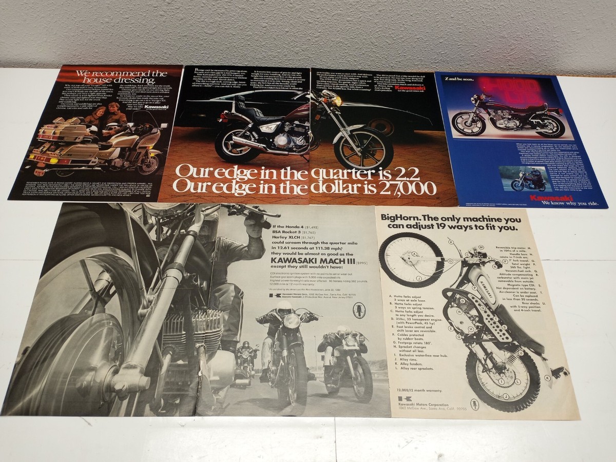 Vintage LOT 1970s KAWASAKI MOTORCYCLE BROCHURES ADS LITERATURE | eBay