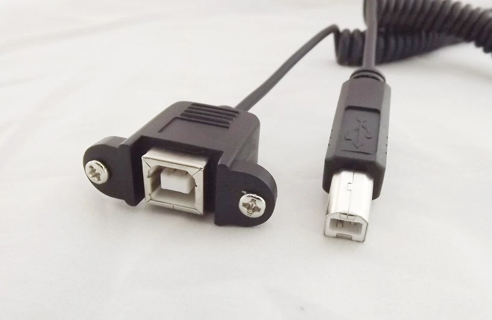 10x USB 2.0 B Female Panel Mount To USB B Male Extension Coiled Spiral Cable 5FT - Image 3 of 4