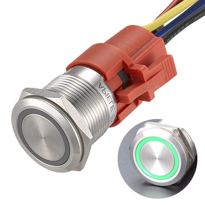 APIELE 19Mm Momentary Push Button Switch on off Stainless Steel with 12V LED Ang