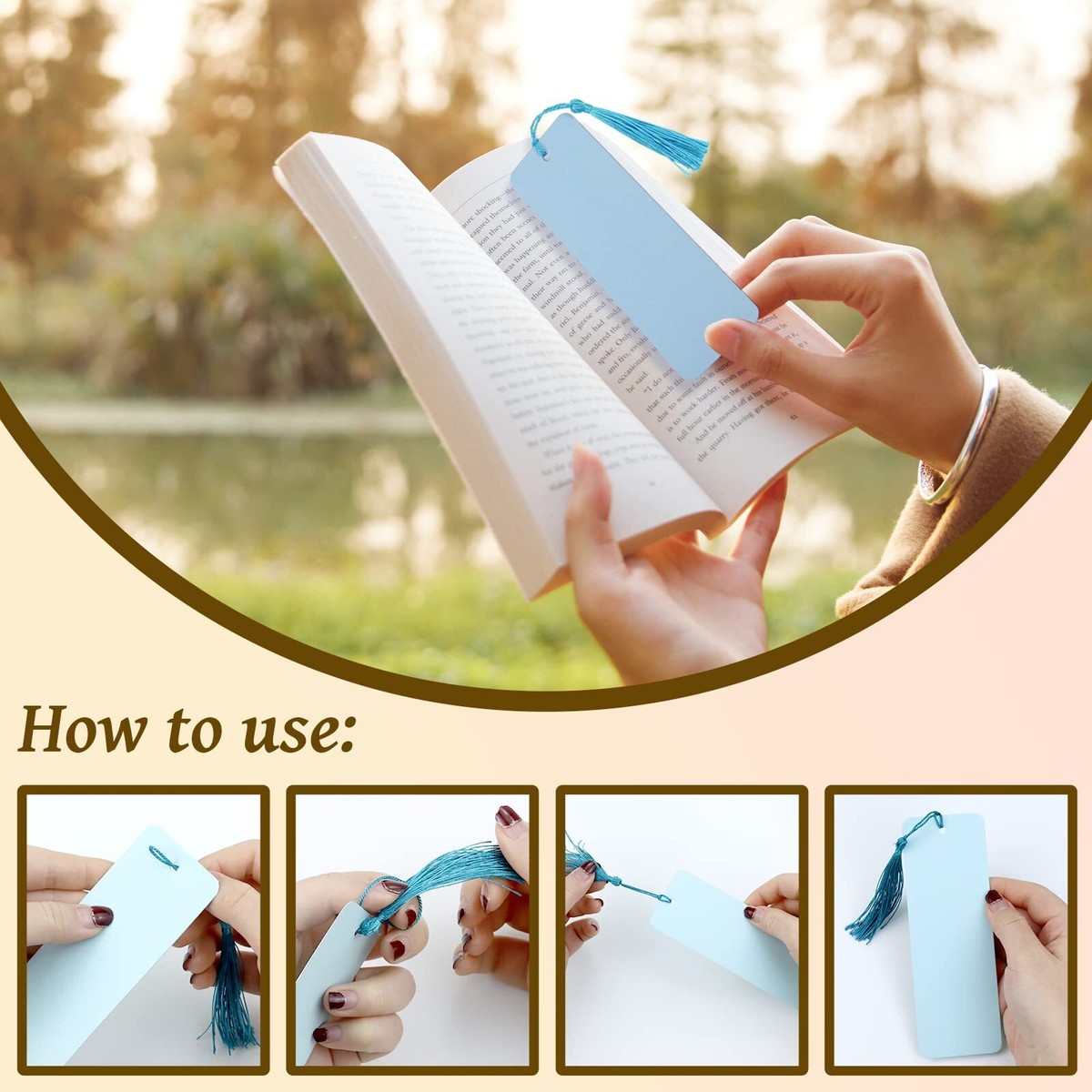 50 Pieces Wood Blank Bookmarks Set With 50 Pieces Colorful Tassels, For