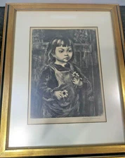 Marion Greenwood 1949 Pencil-Signed Lithograph Black-Eyed Susan w/ Matte FRAMED 