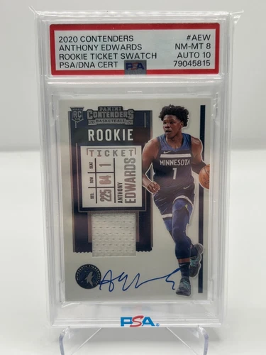 2020 PANINI CONTENDERS ANTHONY EDWARDS ROOKIE TICKET SWATCH IP AUTO PSA/DNA 8/10