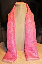 Oblong paisley scarf; pink, white; 43 x 11 inches; possible silk blend