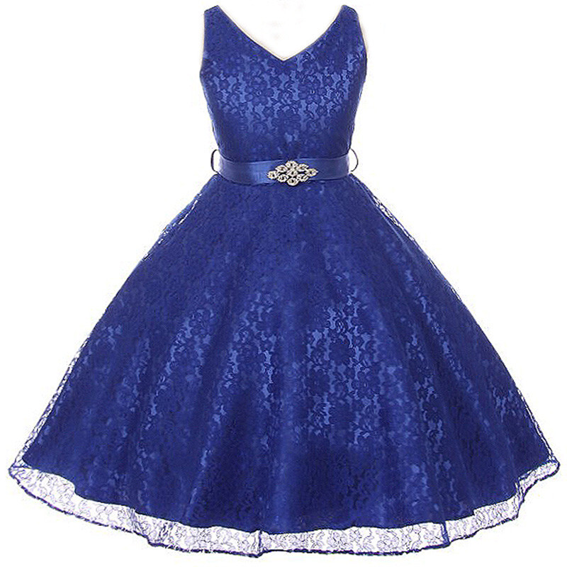 royal blue childrens bridesmaid dresses Rosette Girls Dress