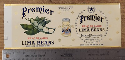 ADVERTISING Label New York Francis Leggett Premier Lima Beans Can