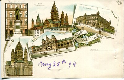 Germany AK Gruss aus Mainz - Central Bahnhof Station multiple vignette postcard
