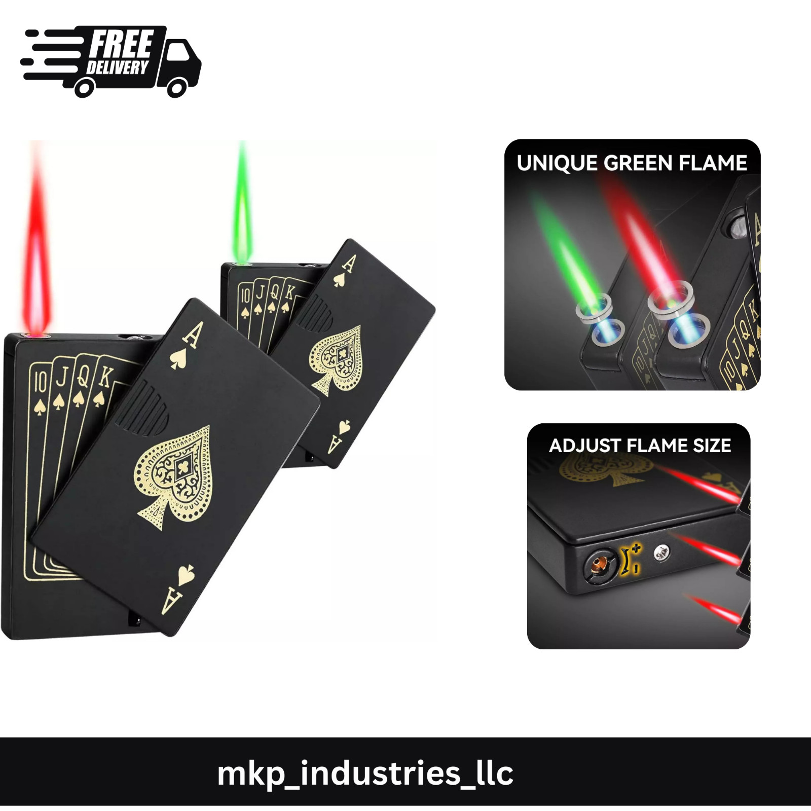 Ace Card Lighter Green Flame Refillable Butane Lighter