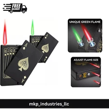 2 Pack Jet Torch Lighter Ace Card Lighter Green Flame Refillable Butane Lighter
