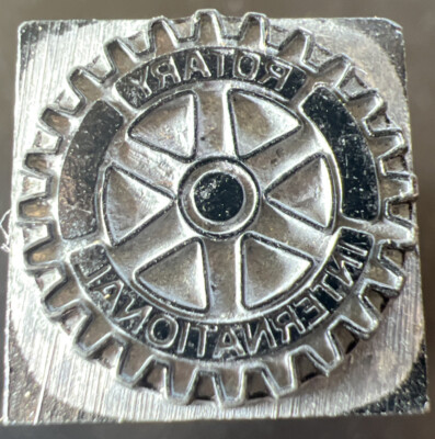 Vintage Solid Metal Printers Block Rotary International Logo Letterpress