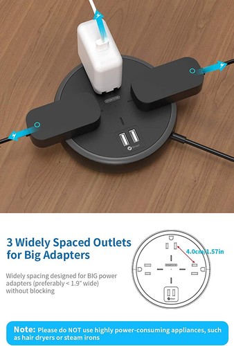 Ultradünner flacher Stecker Steckdosenleiste mit 3 Steckdosen 2 USB Ports Multi Verlängerungskabel - Bild 111 von 122