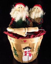 2 Felt Posable Santa Claus Shelf Sitters  Country Friends Rustic Handled Basket