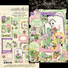 Graphic45 GROW WITH LOVE (30PC) CHIPBOARD TAGS & FRAMES scrapbooking GARDEN