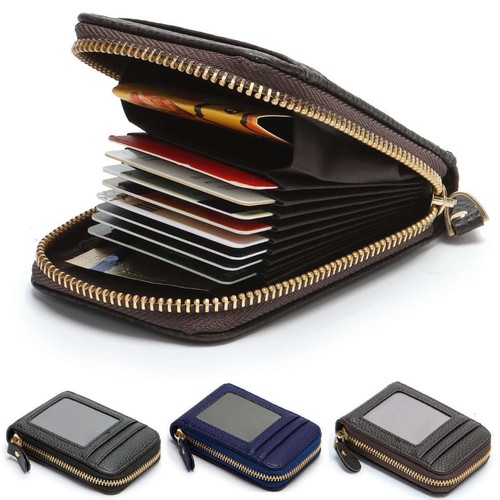 Mens Leather RFID Blocking Wallet Credit Card Holder Zipper Pocket Purse Bifold - Picture 7 of 26