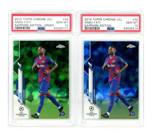 2019 Topps Chrome UEFA Sapphire Rookie Green #45 Ansu Fati RC /75 PSA 10 2LOT
