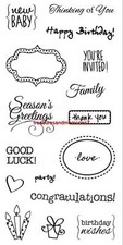 FRISKARS Clear Stamps SIMPLE EXPRESSIONS You're Invited, Thank You, Good Luck