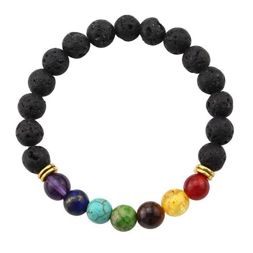Reiki 7 Gemstone Chakra Lava Rock Stones Healing Bead Bangle Bracelet Lucky NEW - Picture 3 of 6