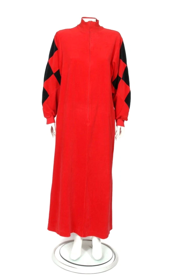 Maxi Vestido Casa Caftán DAVID BROWN Rojo Negro Manga Arlequín Cremallera Talla L/439 Foto 2 de 4