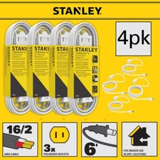 NEW STANLEY  4 Pack, 6 Ft. 16/2 Light Duty Indoor Extension Cord, WHITE,