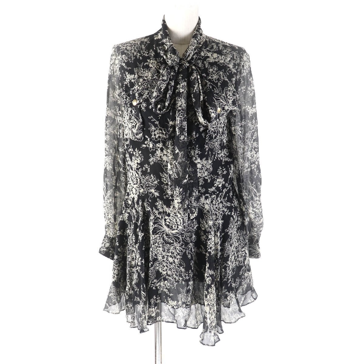 ワンピース CELINE | LAVALLIERE MINI DRESS IN SILK ETTE CELINE 24SS Lavalliere Mini Dress 100% Silk Ribbon Tie