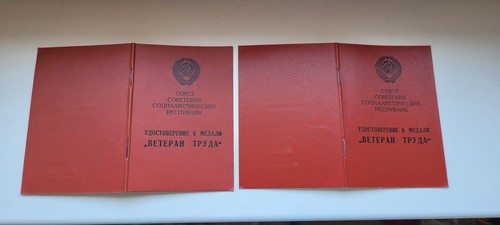 Labor veteran Set of 2 USSR Soviet russians labor medals for husband and wife - Imagen 10 de 11
