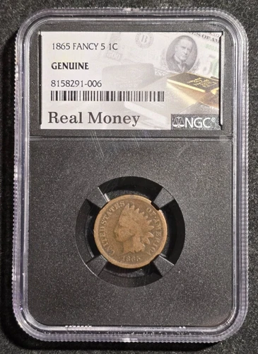 1865 Fancy 5 Indian Head Cent NGC Genuine Black Core
