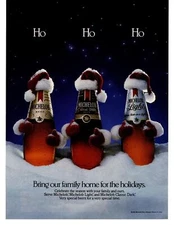 1986 Michelob Classic Dark Light Beer Ho Ho Ho Christmas Santa Hat Snow Print Ad