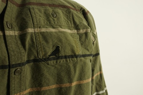 Staple Pigeon Men's Small Long Sleeve Green White Striped Logo Button Down Shirt - Picture 5 of 10