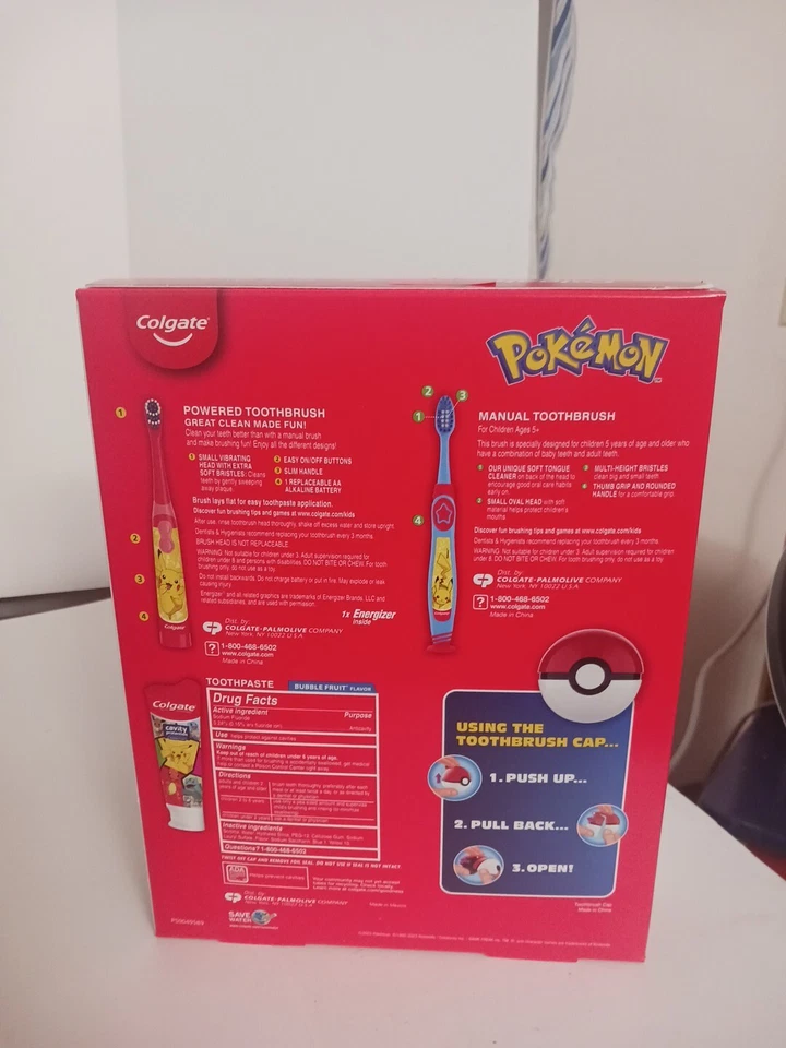 Nuevo en caja Pokemon Colgate paquete de regalo cepillo de dientes eléctrico y manual tapa de pasta de dientes Foto 2 de 3