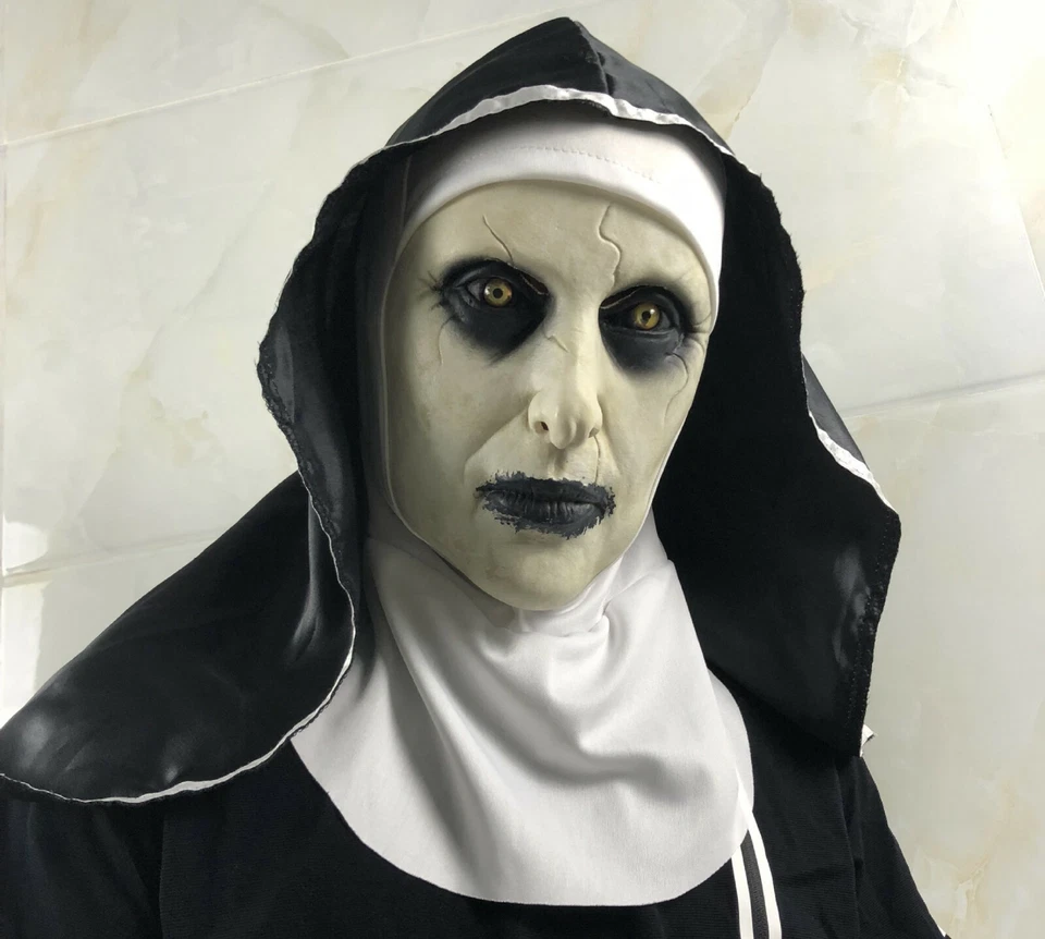 The Horror Scary Nun Latex Mask w/Headscarf Valak Cosplay for Halloween Costume - Image 3 of 4