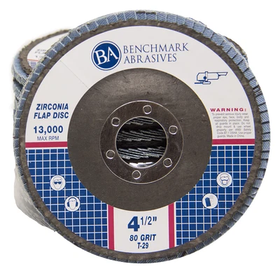 BENCHMARK ABRASIVES 10 Pack 4.5” x 7/8" Professional 80 Grit Zirconia Flap Disc Grinding Wheels T29