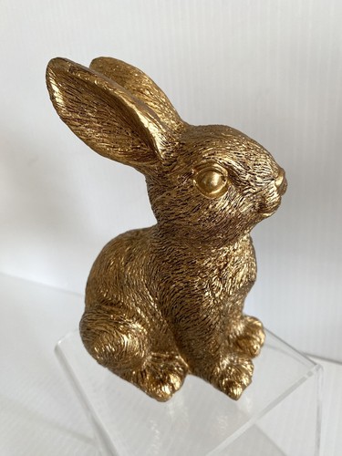 Bunny Rabbit Gold Metallic Figure Figurine Resin Small Decor Easter Statue - Picture 7 of 10