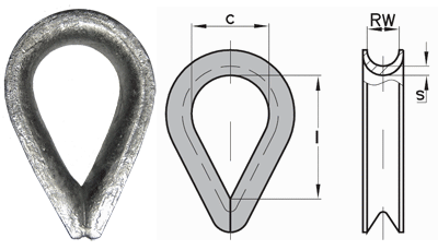 4 x 8mm Galvanised Wire Rope Thimbles, Wire Rope Loop Insert (QTY 4) - Picture 1 of 7