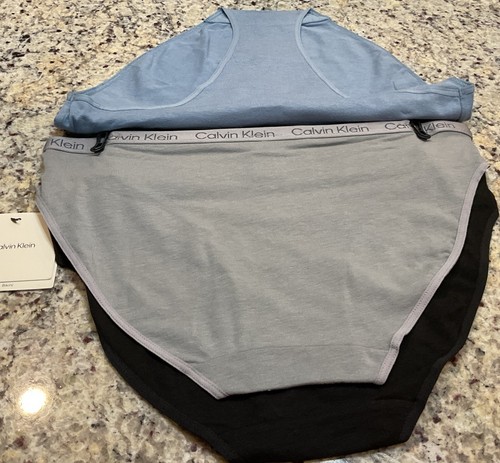 Bikini CALVIN KLEIN donna M (confezione da 3) QP2936XX-001 blu, grigio, nero prezzo al pubblico consigliato $35 nuovo con etichette - Foto 5 di 5