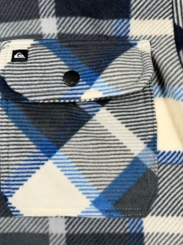 Quiksilver Men's Sherpa Lined Fleece Shacket Large Cream Gray Blue Plais - NWT image 3