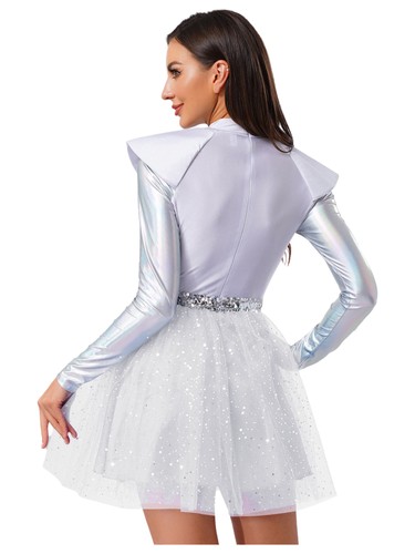 Costume da astronauta donna uniforme Halloween lucido vestito sexy night club - Foto 36 di 51