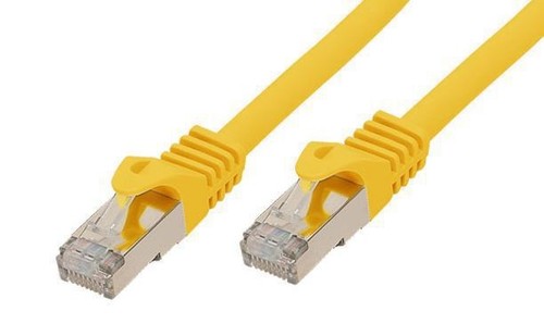 5 x câbles patch avec protection de nez d'arrêt, jaune, 0,5 m, câble brut Cat7 SFTP PiMF halogène
