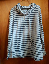 Alison Brittney Women's Gray/Black Striped Pullover Hoodie Pockets Size L