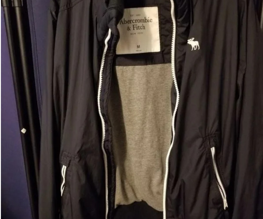 Abercrombie Fitch Jacket Full Zip Nylon Sweater Collar Moose Logo SizeM